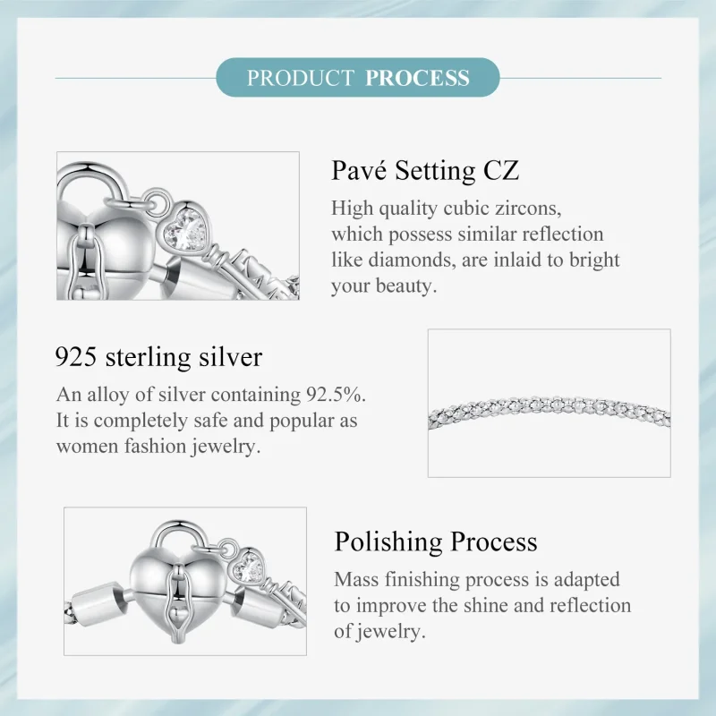 (bilde for) Pandora Style Hjertelås Nøkkelring Armbånd - SCB259 - Vis 6