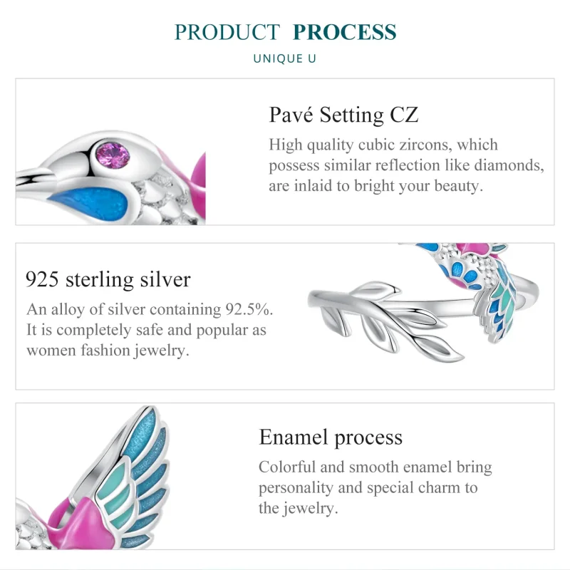 (bilde for) Pandora Style Kingfisher åpen ring - BSR483-E - Vis 5