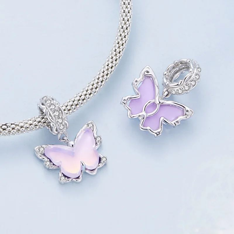 (bilde for) Pandora Style Lace Butterfly Dingle - BSC925 - Vis 4