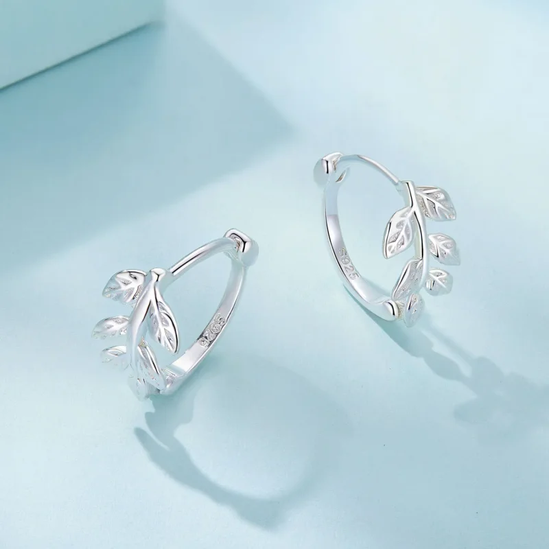 (bilde for) Pandora Style Leaf Hoop øredobber - SCE1660 - Vis 3