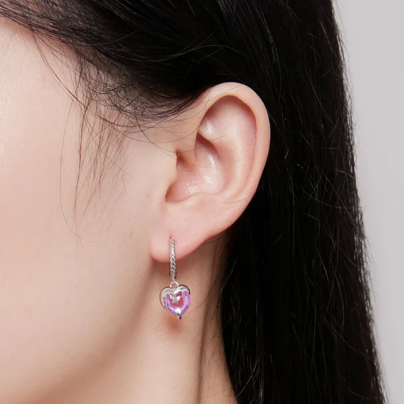 (bilde for) Pandora Style Melting Heart Hoop øredobber - BSE833 - Vis 7