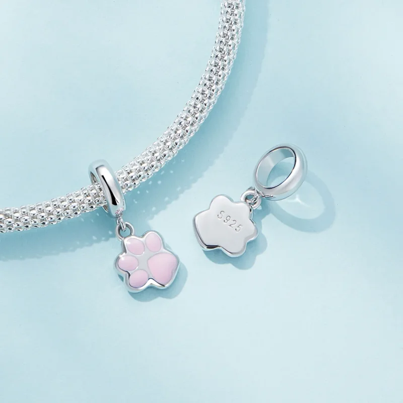 (bilde for) Pandora Style Mini White Cat Claw Dingle - SCC2476-A - Vis 4