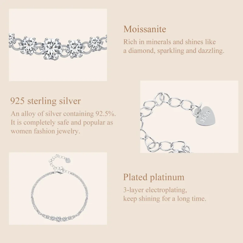 (bilde for) Pandora Style Moissanite-armbånd (ett sertifikat) - MSB008 - Vis 6