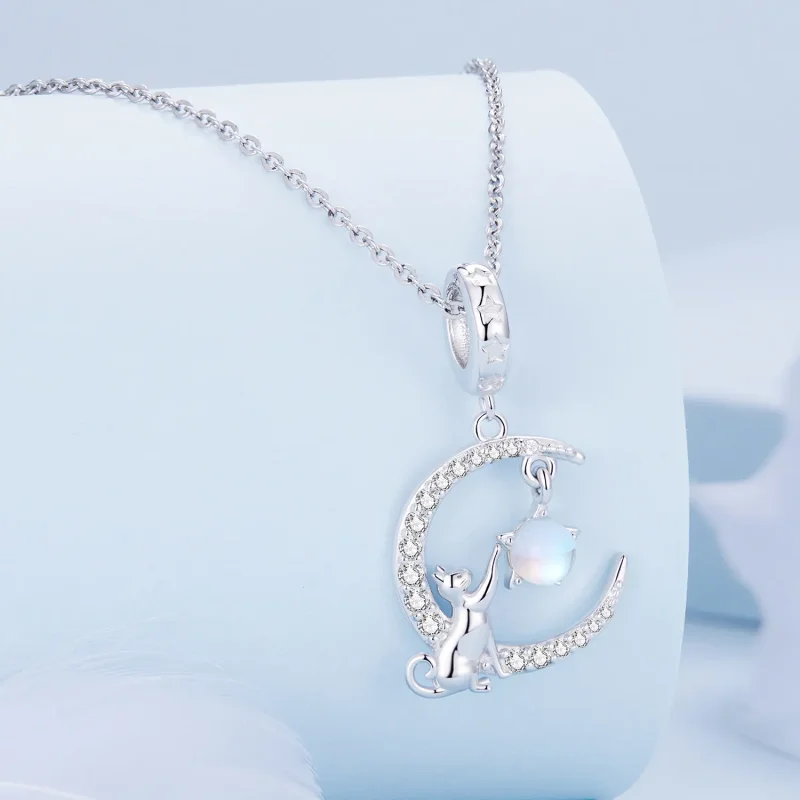 (bilde for) Pandora Style Moon Cat Dangle - BSC810 - Vis 2