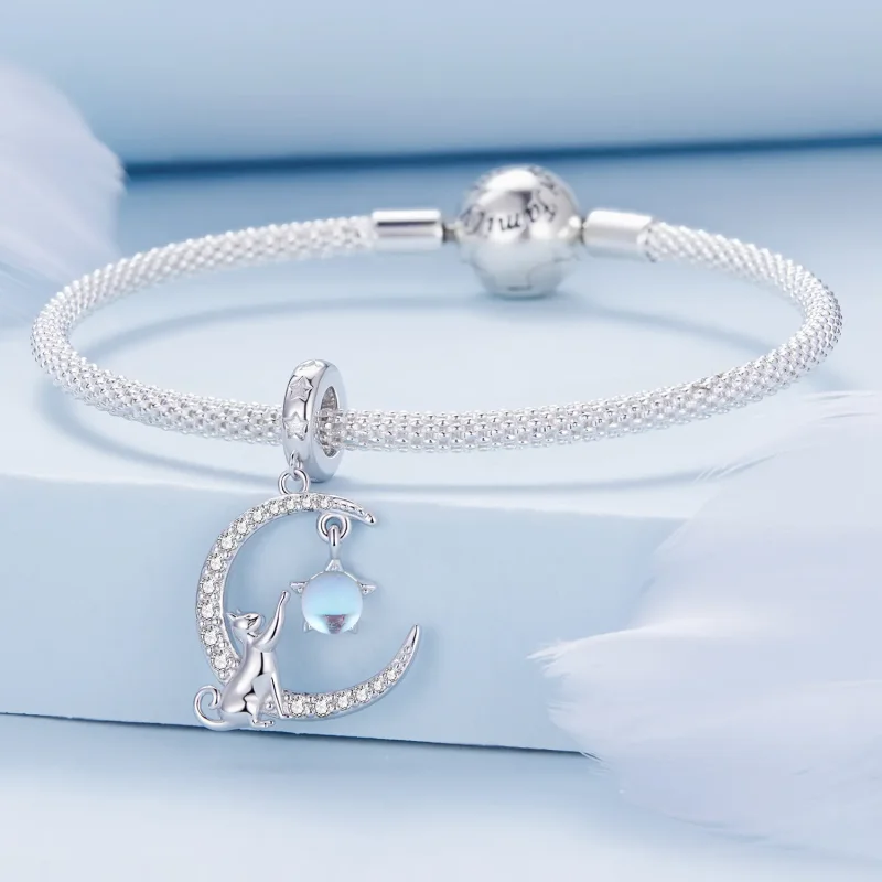 (bilde for) Pandora Style Moon Cat Dangle - BSC810 - Vis 3