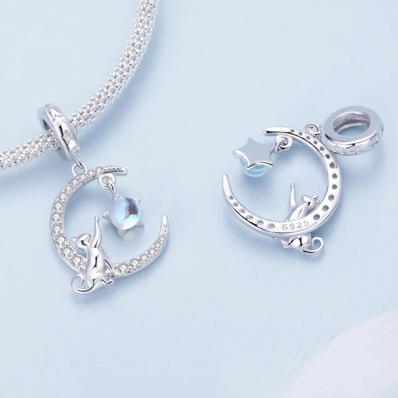 (bilde for) Pandora Style Moon Cat Dangle - BSC810 - Vis 4