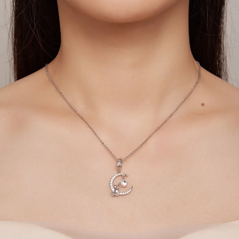 (bilde for) Pandora Style Moon Cat Dangle - BSC810 - Vis 6