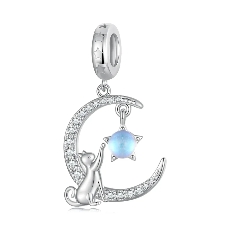 (bilde for) Pandora Style Moon Cat Dangle - BSC810 - Vis 9