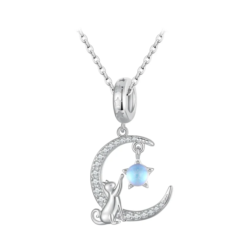 (bilde for) Pandora Style Moon Cat Dangle - BSC810 - Vis 10