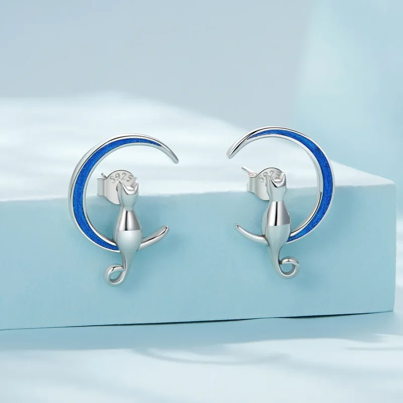 (bilde for) Pandora Style Moon Cat Studs øredobber - SCE1609 - Vis 2