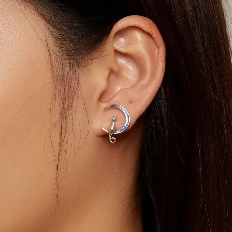 (bilde for) Pandora Style Moon Cat Studs øredobber - SCE1609 - Vis 7