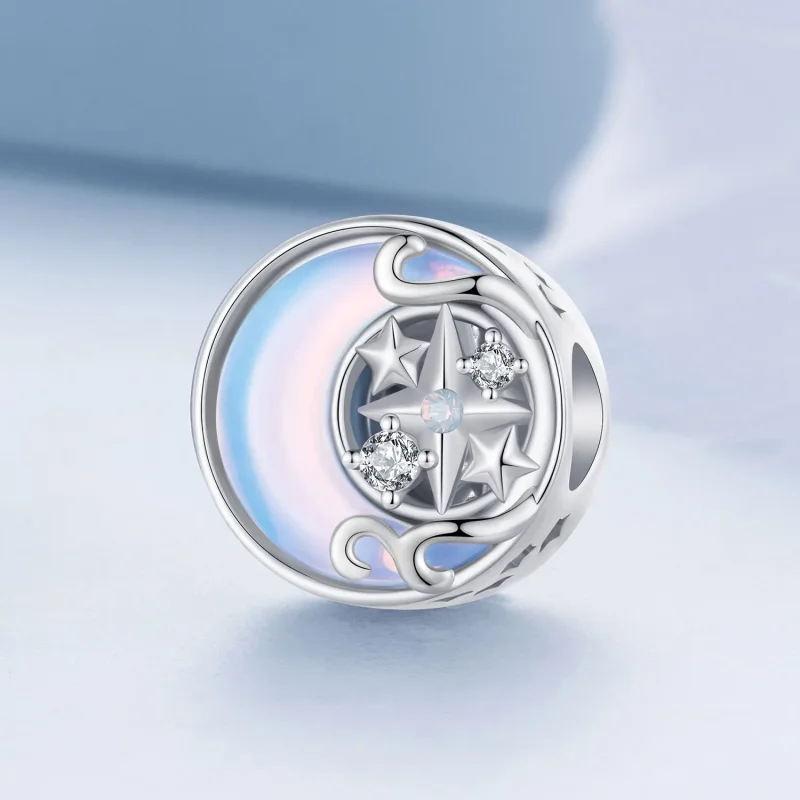 (bilde for) Pandora Style Moon Starburst Charm - BSC927 - Vis 2