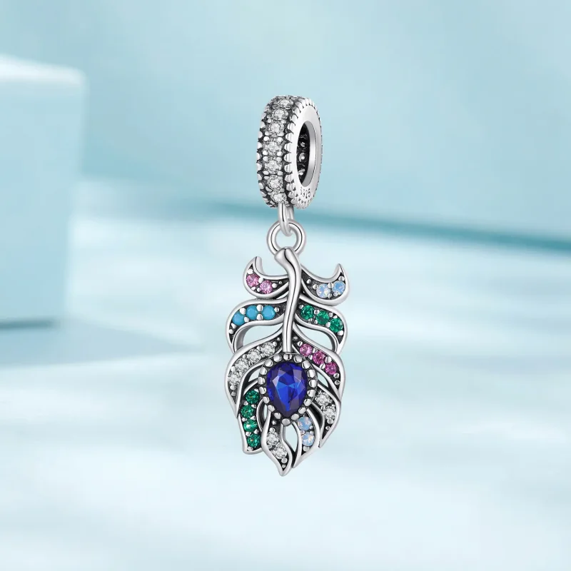 (bilde for) Pandora Style Peacock Feather Dingle - SCC2590 - Vis 2