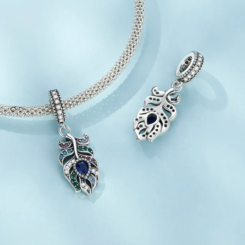(bilde for) Pandora Style Peacock Feather Dingle - SCC2590 - Vis 5