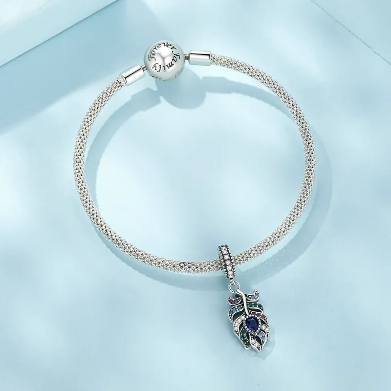 (bilde for) Pandora Style Peacock Feather Dingle - SCC2590 - Vis 6