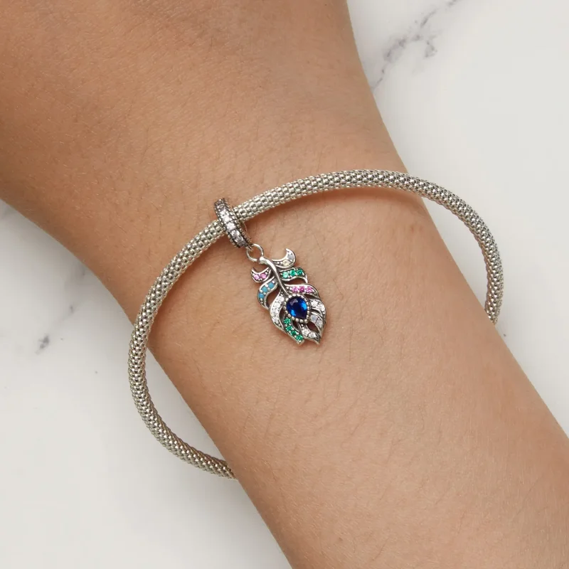 (bilde for) Pandora Style Peacock Feather Dingle - SCC2590 - Vis 8
