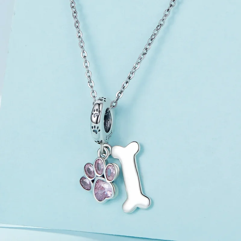 (bilde for) Pandora Style Pink Dog Paw Bone Dingle - SCC2127-PK - Vis 2