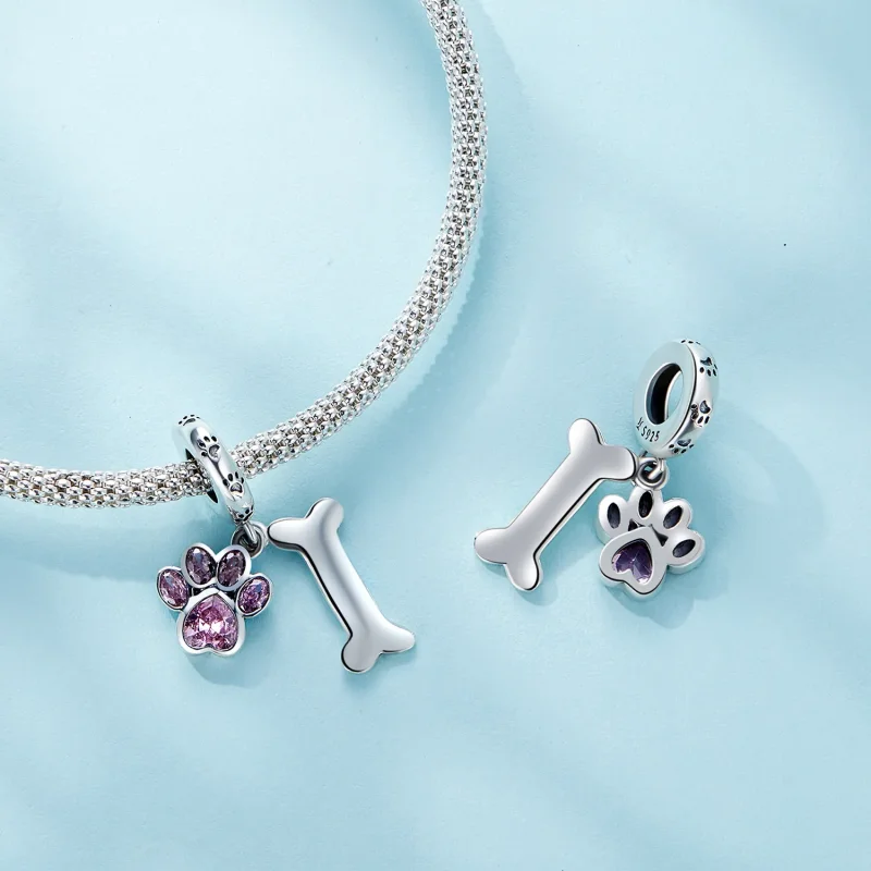 (bilde for) Pandora Style Pink Dog Paw Bone Dingle - SCC2127-PK - Vis 4