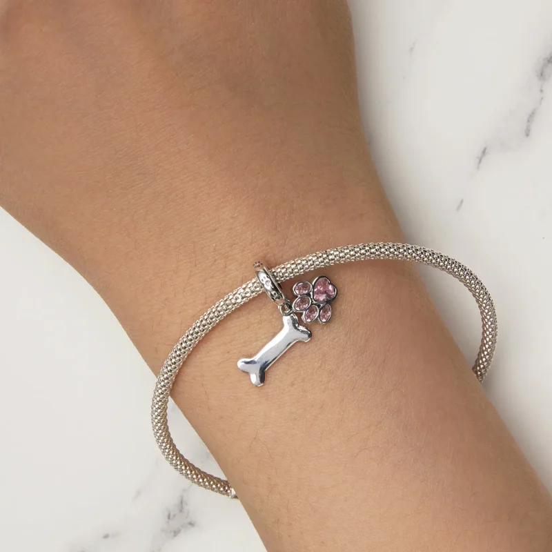 (bilde for) Pandora Style Pink Dog Paw Bone Dingle - SCC2127-PK - Vis 5