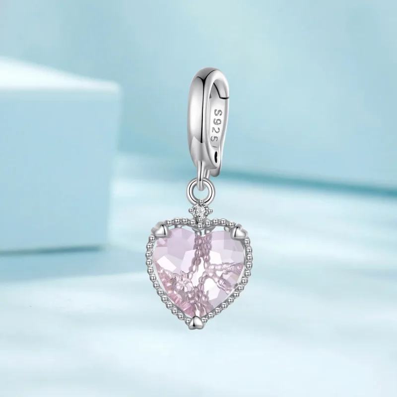 (bilde for) Pandora Style Pink Heart Dingle - SCC2594 - Vis 2