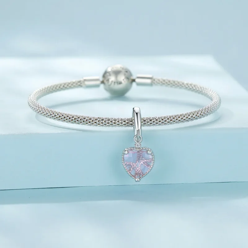 (bilde for) Pandora Style Pink Heart Dingle - SCC2594 - Vis 3