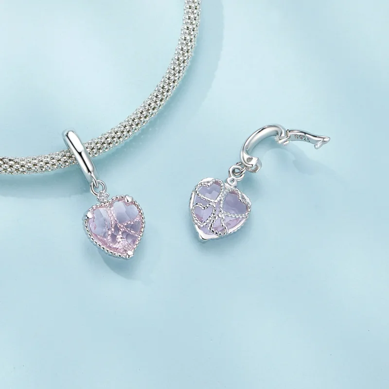 (bilde for) Pandora Style Pink Heart Dingle - SCC2594 - Vis 4