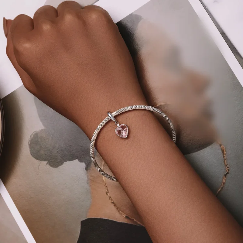 (bilde for) Pandora Style Pink Heart Dingle - SCC2594 - Vis 5