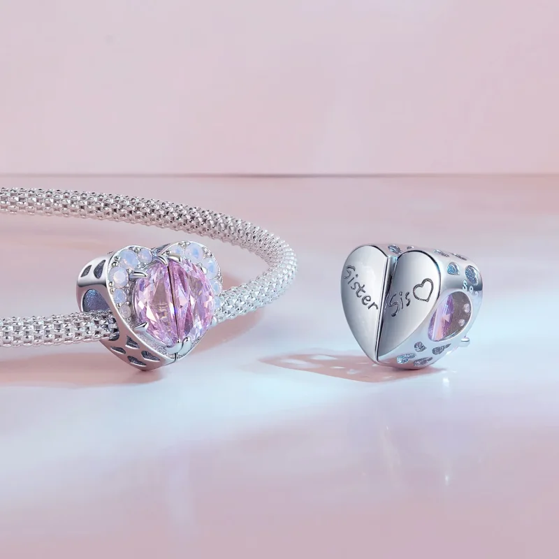 (bilde for) Pandora Style Pink Sisters Heart Charm - SCC2641 - Vis 4
