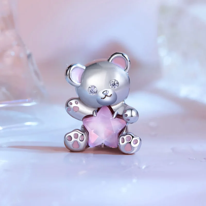 (bilde for) Pandora Style Pink Star Bear Charm - SCC2638 - Vis 2
