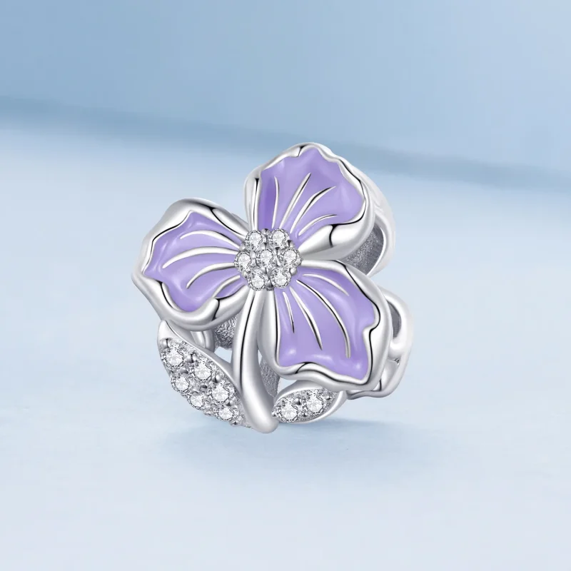 (bilde for) Pandora Style Purple Flower Charm - BSC890 - Vis 2