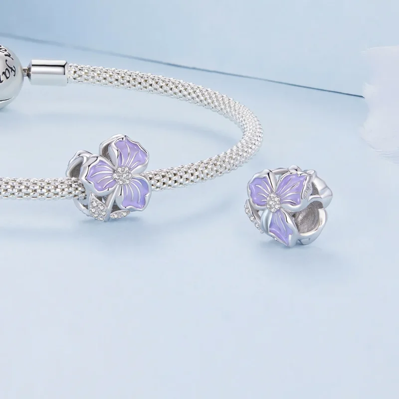 (bilde for) Pandora Style Purple Flower Charm - BSC890 - Vis 4