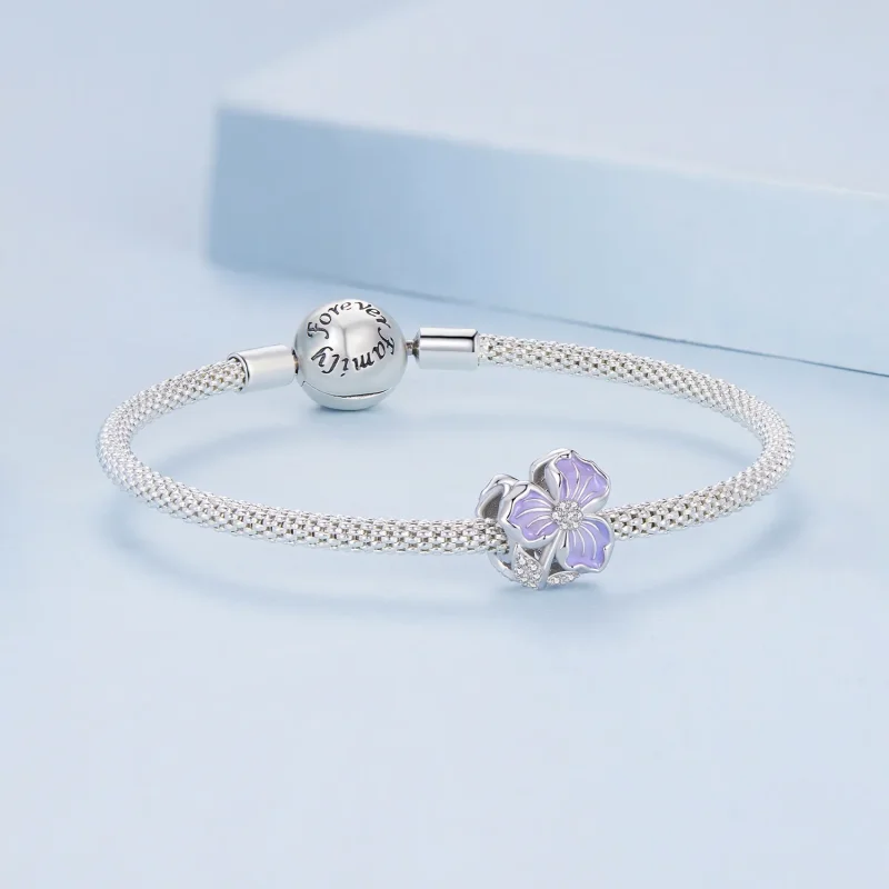 (bilde for) Pandora Style Purple Flower Charm - BSC890 - Vis 5