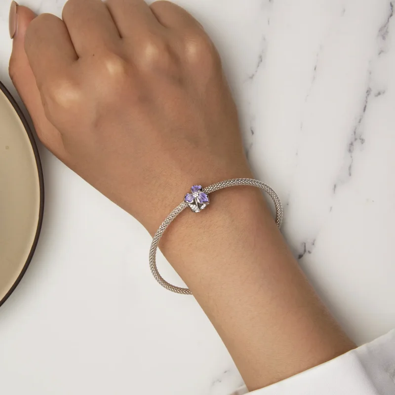 (bilde for) Pandora Style Purple Flower Charm - BSC890 - Vis 6