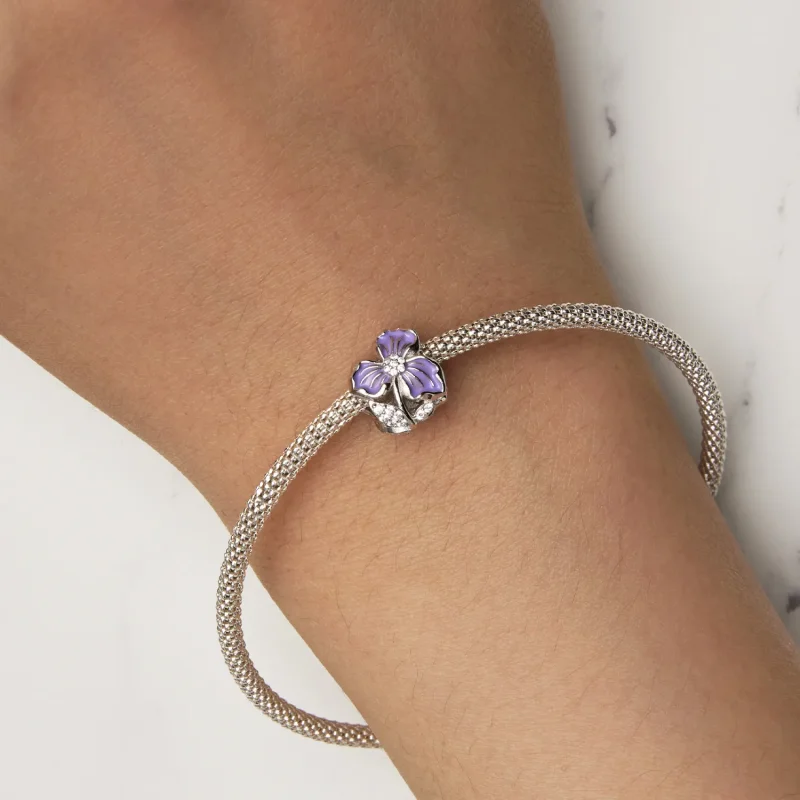 (bilde for) Pandora Style Purple Flower Charm - BSC890 - Vis 7
