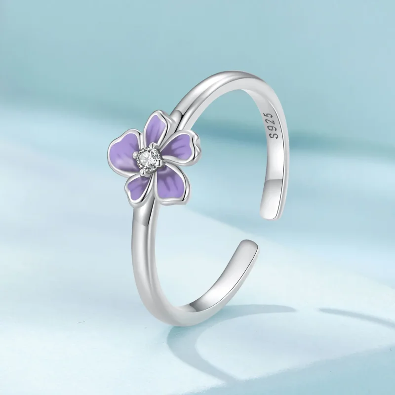 (bilde for) Pandora Style Purple Flower Ring - SCR976-E - Vis 2