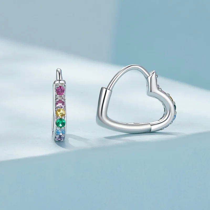 (bilde for) Pandora Style Rainbow Heart Hoop øredobber - SCE1626-CF - Vis 2