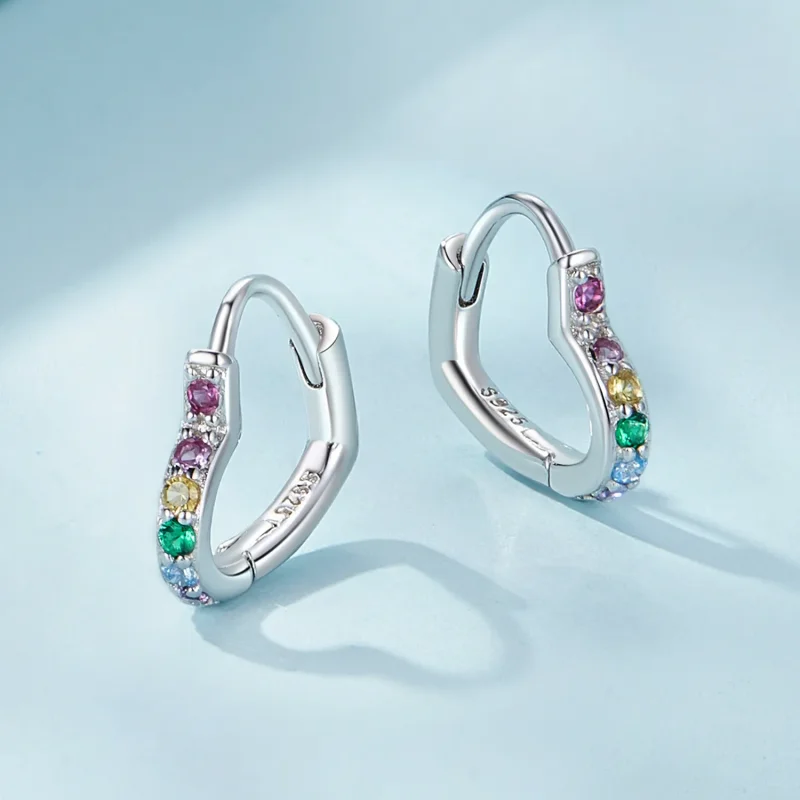 (bilde for) Pandora Style Rainbow Heart Hoop øredobber - SCE1626-CF - Vis 3