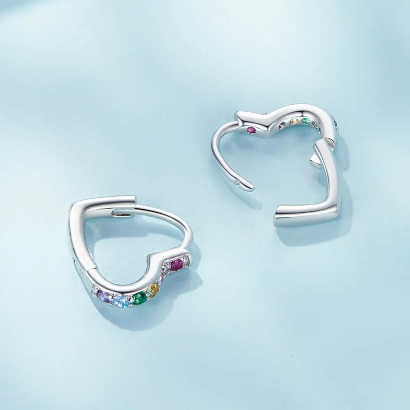 (bilde for) Pandora Style Rainbow Heart Hoop øredobber - SCE1626-CF - Vis 4