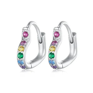 (bilde for) Pandora Style Rainbow Heart Hoop øredobber - SCE1626-CF