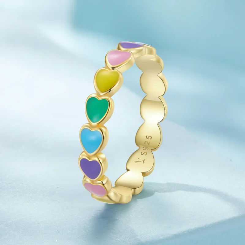 (bilde for) Pandora Style Rainbow Heart Ring - SCR444-B - Vis 2