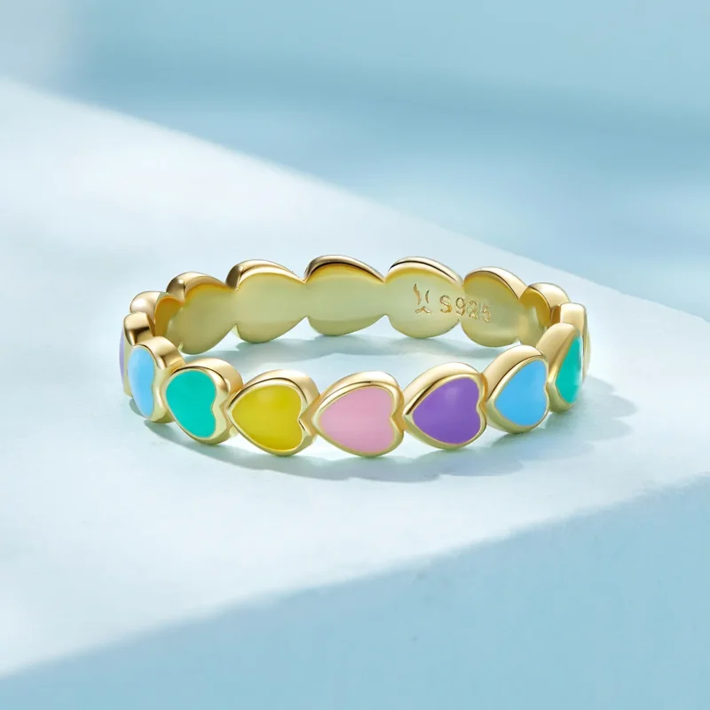 (bilde for) Pandora Style Rainbow Heart Ring - SCR444-B - Vis 3