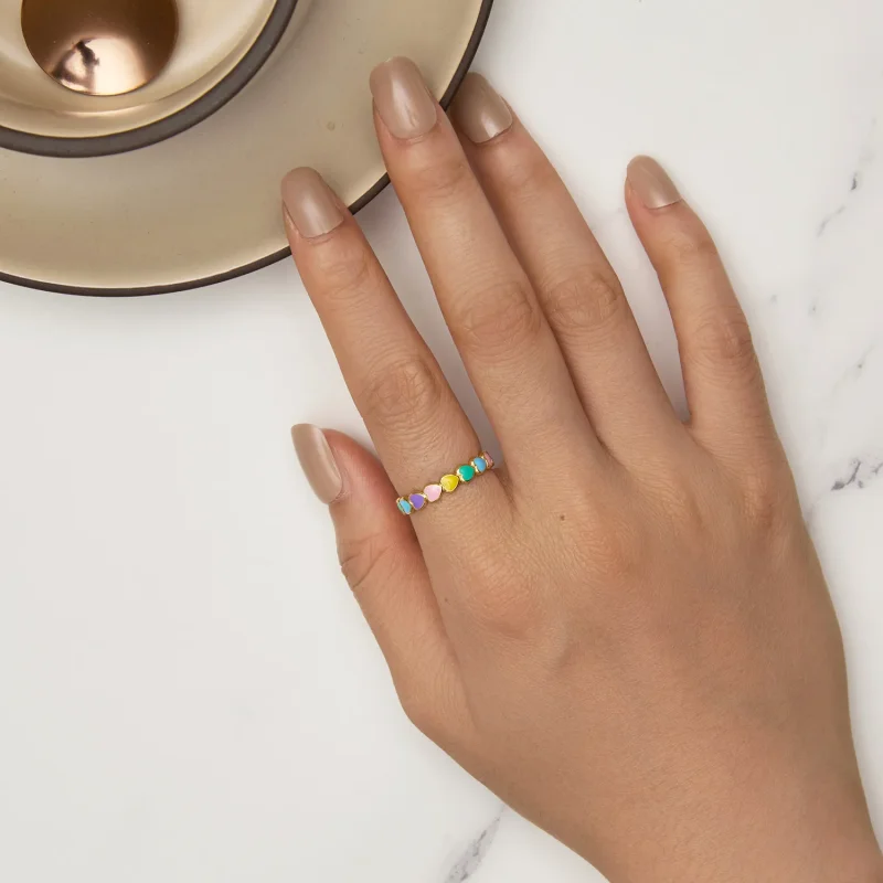 (bilde for) Pandora Style Rainbow Heart Ring - SCR444-B - Vis 5