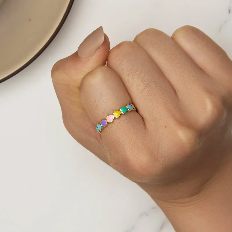 (bilde for) Pandora Style Rainbow Heart Ring - SCR444-B - Vis 6