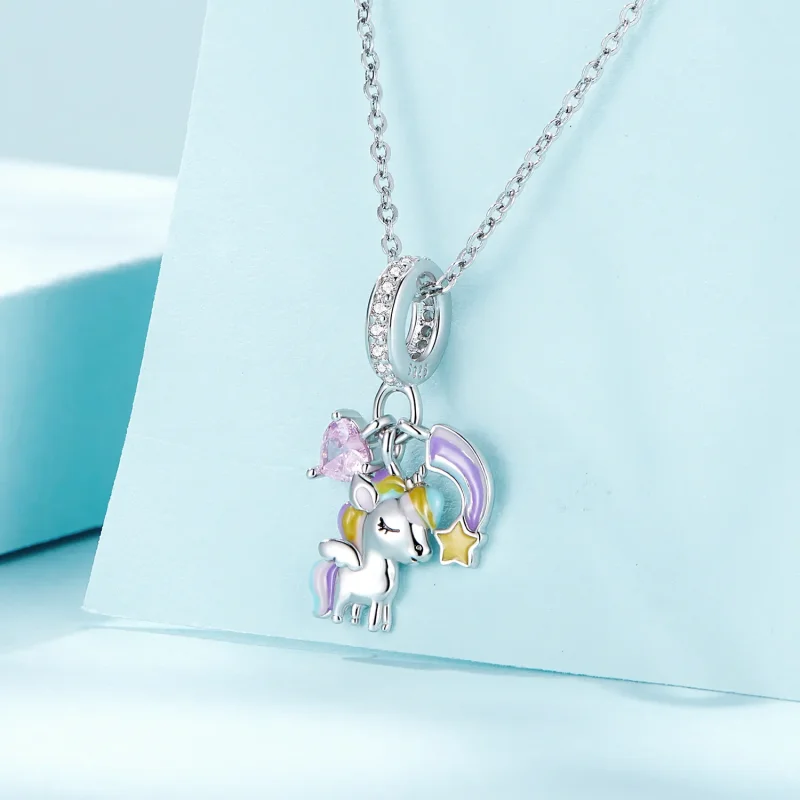 (bilde for) Pandora Style Rainbow Unicorn Dangle - SCC2468 - Vis 2