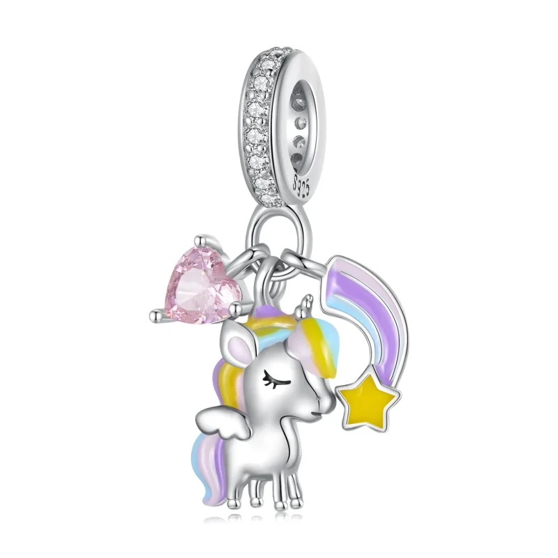 (bilde for) Pandora Style Rainbow Unicorn Dangle - SCC2468 - Vis 3