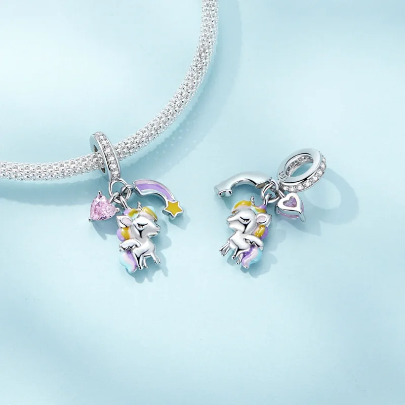 (bilde for) Pandora Style Rainbow Unicorn Dangle - SCC2468 - Vis 4