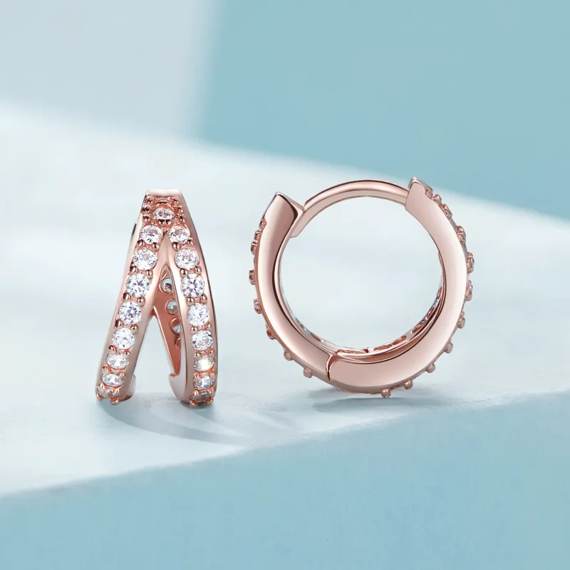 (bilde for) Pandora Style Rose Gold Moderne Hoop øredobber - SCE1187-C - Vis 2