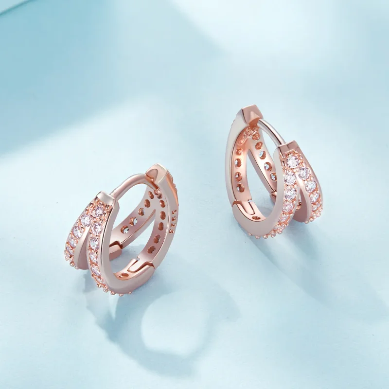(bilde for) Pandora Style Rose Gold Moderne Hoop øredobber - SCE1187-C - Vis 4