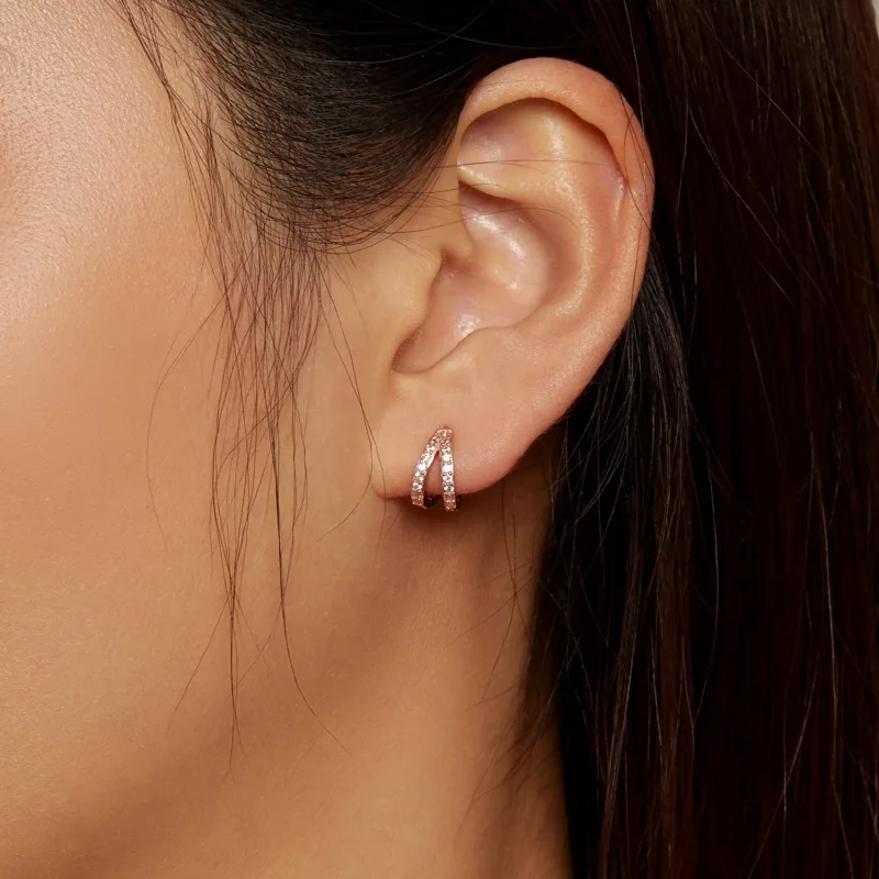 (bilde for) Pandora Style Rose Gold Moderne Hoop øredobber - SCE1187-C - Vis 6