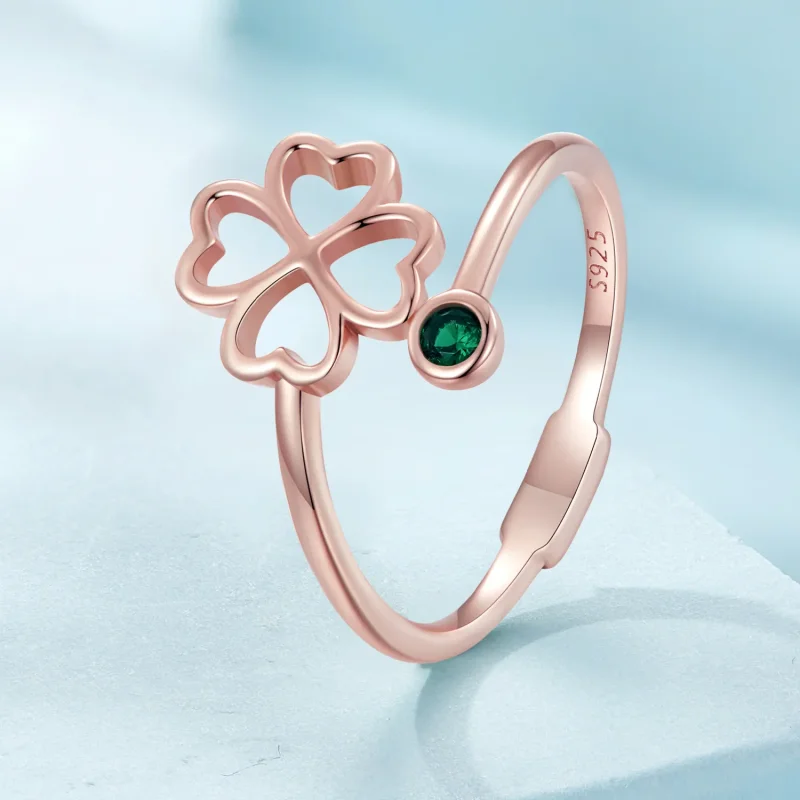 (bilde for) Pandora Style Rose gull firkløver åpen ring - SCR843-C - Vis 2